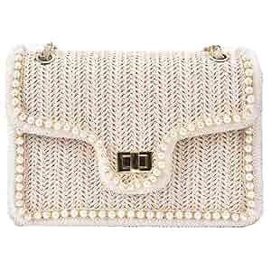 Fazadol Crossbody Bag Summer Handbag Straw Pearl Women